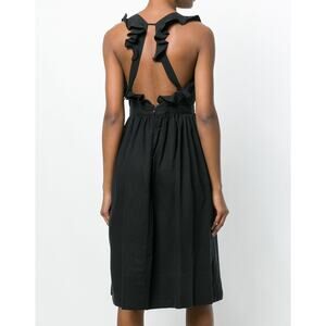 Ulla Johnson Linen Blend Willa Pinafore Open Back Midi Dress In Noir Black sz 2